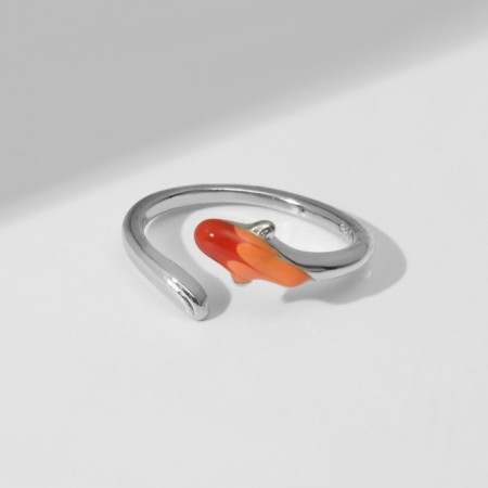 Ring "fish" with a tail, dimensionless, red color in silver-1