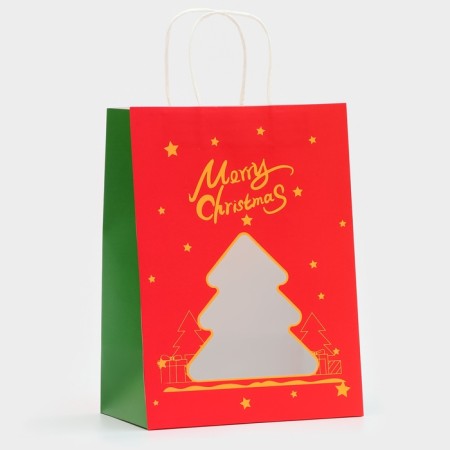Gift package with the "Christmas tree" window 30 x 22 x 14 cm, red-1