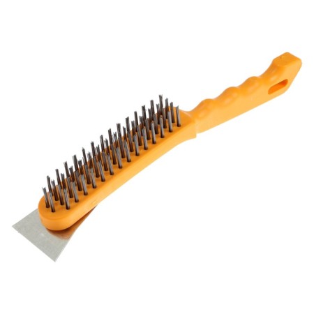 Metallic manual tundra brush, with a spatula, plastic handle, 4-row-5