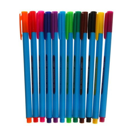Set of ballpoint pens 12 colors, triangular body, blister-3