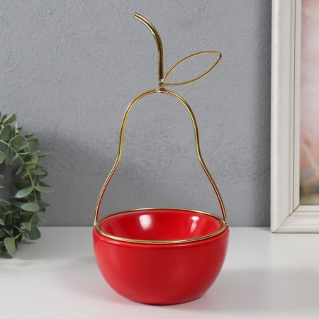 Souvenir ceramics, metal stand "pear" red with gold 13x13x25.5 cm-1