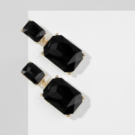 Earrings with Cleo rhinestones classic, black color in gold-1