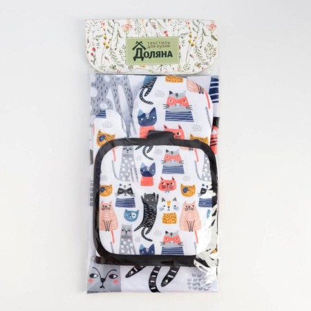 Kitty kitchen set of “cats” View 2, take 17*17cm, mitten 26*16cm, apron 60*80 cm 100% p/e-8