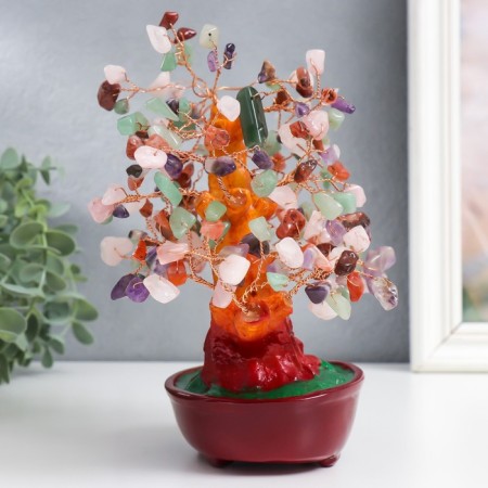 Bonsai souvenir "Multi -colored monetary tree in the oval pot" 196 stones 23x9.5x19 cm-1