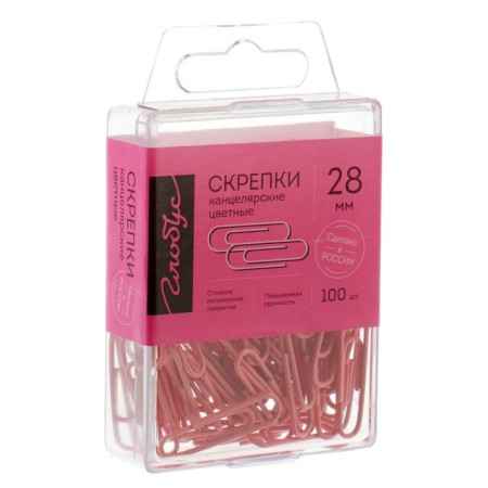 Office paper clips 28 mm, color, 100 pieces, Globus pink, Eurobox
