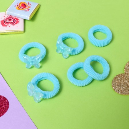 Hair gum "Tenderness" (set 6 pcs) butterfly shine, 2 cm, blue-1