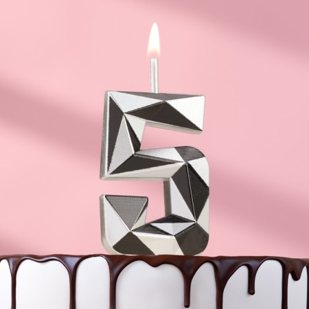 Candle for Cake "Almaz", number "5", silver metallic