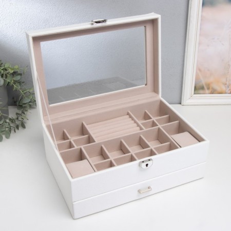 Casket to the leatherette for jewelry "Cabrine" white 30.5x20x13.5 cm-1