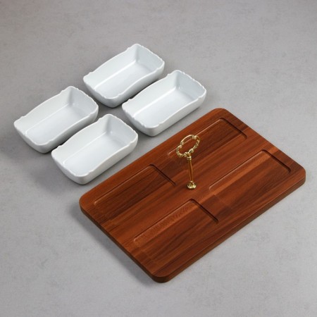 Menzhitsa "Ocean", 4 pcs: 350 ml, wooden base, porcelain, Iran-2