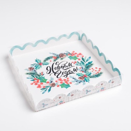 Box for confectionery products with PVC Happy New Year, 21 x 21 x 3 cm, new year-2