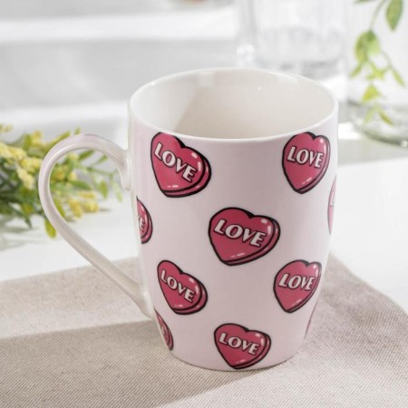 Porcelain share mug "Flight of hearts", 350 ml, pink color-1