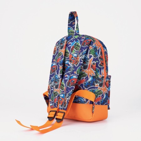 Baby backpack on lightning, external pocket, reflective strip, blue/orange color-1