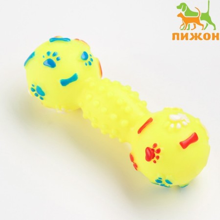 Brying toy "dumbbell with paws" for dogs, 13 cm, yellow