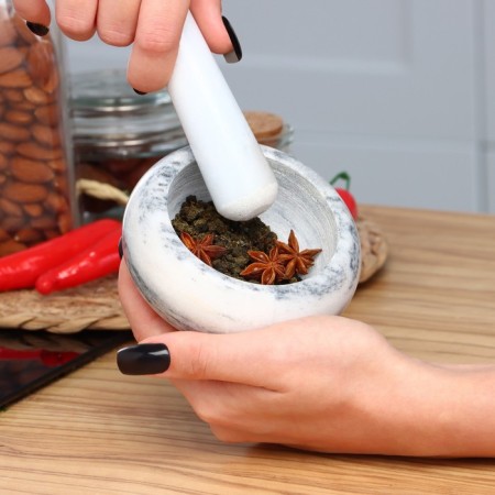 A mortar with a pestle is average, 130 ml, 5.5 cm, white marble-6