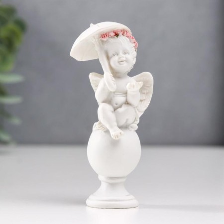 Polystone souvenir "Snowty angel in a pink wreath, on a ball under an umbrella" 8.5x3.8x3 cm