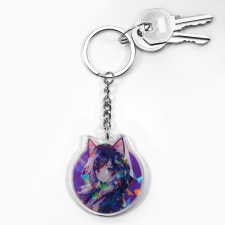 Key keychain holographic "cat", 5 x 4.5 cm-4