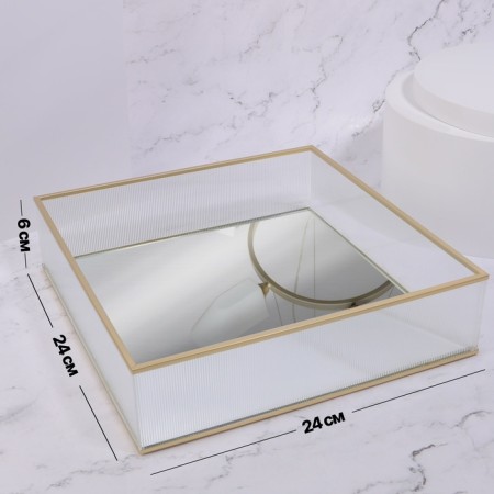 Organizer for storage "RipPles", glass, with a mirror -bottom, 1 section, 24 × 24 × 6 cm, transparent/copper color-1