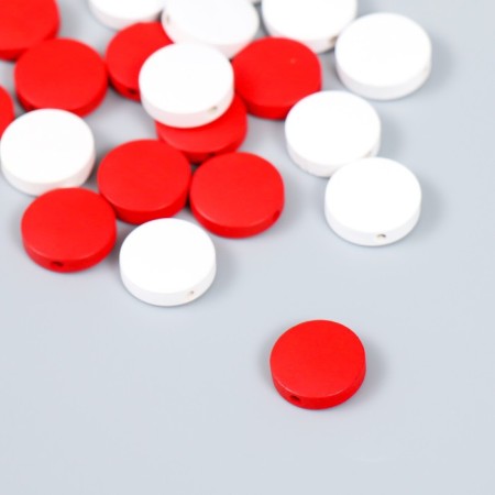 Beads for creativity wood "flat circle" set of 20 pcs white, red 0.4x1.5x1.5 cm-1