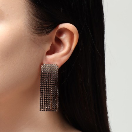 Hanging earrings with rhinestones "Waterfall" gradient, soft square, white-gray color in gold, 5.7 cm-2