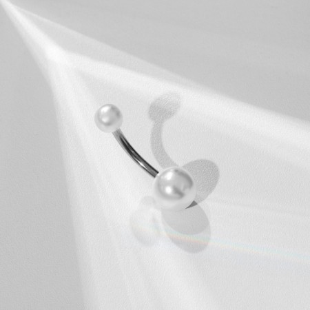 Piercing in the navel "Pearls", bar l = 1 cm, white color in silver