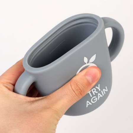 Drunker with a pipe Children's silicone "Try AGAIN", 200 ml., With handles, color gray color-4