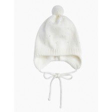 A cap on ties with a pompom Children's Amarobaby Pure Love Cutie, with a lining, size 42-44 cm, milk color