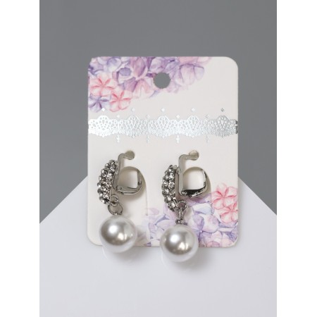 Earrings with pearls "Grace" path, white color in silver-1