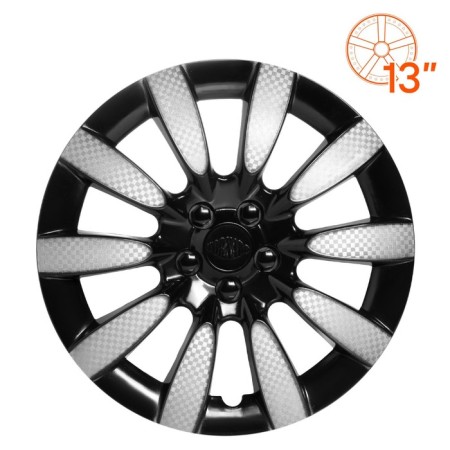 Wheel caps 13 "Tornado T", silver/black, carbon, 2 pcs AIRLINE AWCC-13-10-1