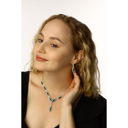 Set 2 objects: earrings, Kilence "Listopad" thin rhombus, green-white color in silver, 45 cm-3