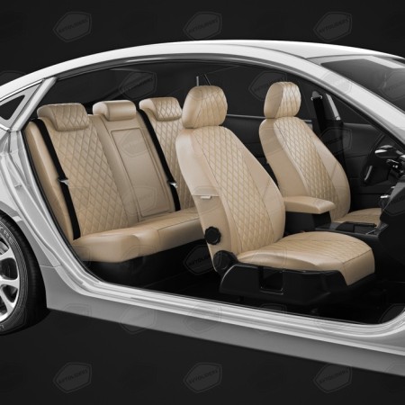 Auto-Chekhls for Ravon R2 since 2016-2020, hatchback, perforation, eco-leather, beige color-4