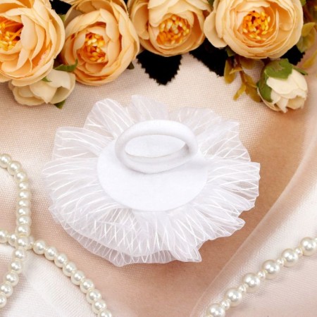 Hair elastic band "Schoolgirl" Bolt strip flower, d-9 cm, white-1