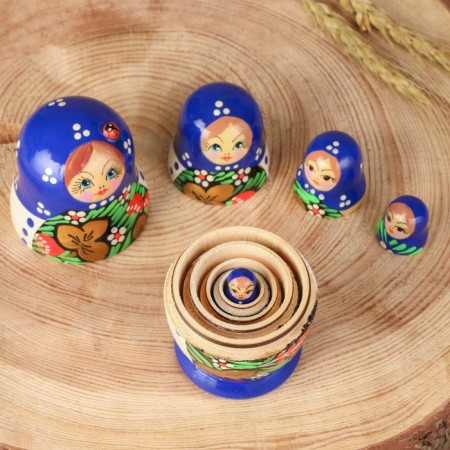 Matryoshka "God's cow", blue dress, 5 puppet, 9-10 cm-3