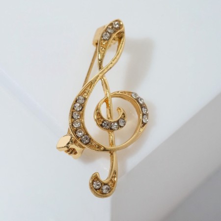 Brooch "Violin key" radiance, white color in gold-2
