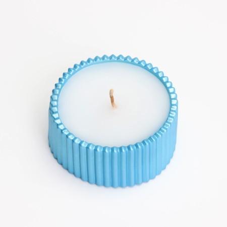 Candle "Dome" in a candlestick with narrow faces of gypsum with a lid, 7.5x9 cm, blue-3