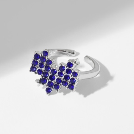 Ring "Heart" pixels, blue color in silver, dimensionless-2
