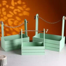 A set of wooden pots 3 in 1 (29 × 18 × 33; 25 × 15 × 30; 21 × 12 × 23) 