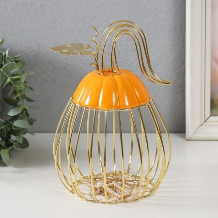 Vazon Metal souvenir, ceramic "pumpkin with a leaf" orange with gold 14.3x14.3x21 cm