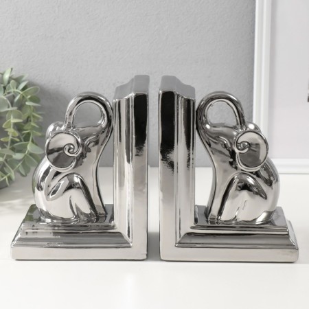 Book holders ceramics "Elephants" set 2 pcs silver 14.5x9x18 cm