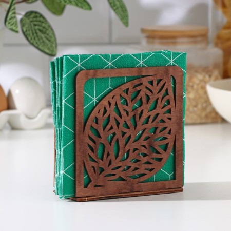 Wooden napkin "leaf", 12 × 12 × 5.5 cm, brown color