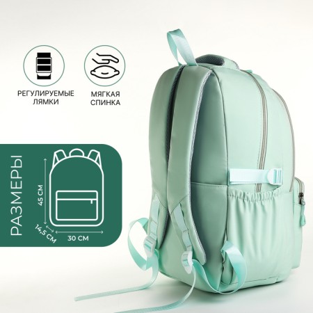 School backpack from textiles on lightning, 7 pockets, green color-1