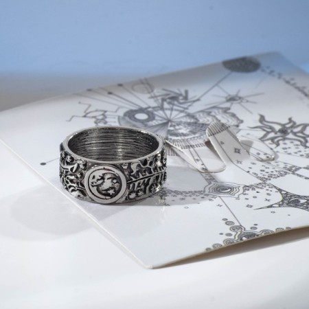 Ring "Sun and Crescent", color black silver, 18 size-1