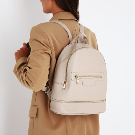 Women's backpack made of artificial leather with lightning, 1 pocket, beige color-6