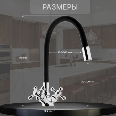 Kitchen intake Zein Z2104, two -wound, silicone spout, black/chromium-1