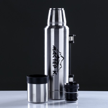 Thermos, 1.2 l, movement, "master K.", with a circle, retains heat 18 hours, 36 x 11 cm, chrome-1