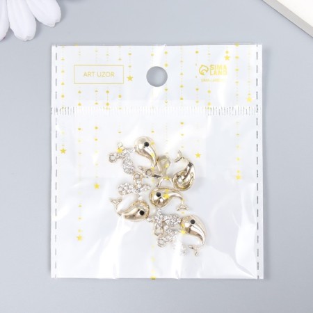 Decor for creativity metal, rhinestones "Funny whale with a fountain" gold 1.7x2 cm-3
