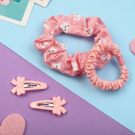 Hair Set "Militsa" 4 pcs (invisible 2 pcs - 4 cm, elastic band 2 pcs) stars, pink-1