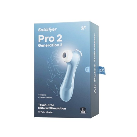 Vacuum-wave contactless stimulator of the Satiffyer Pro 2, 15 cm, silicone, silver color, blue-2