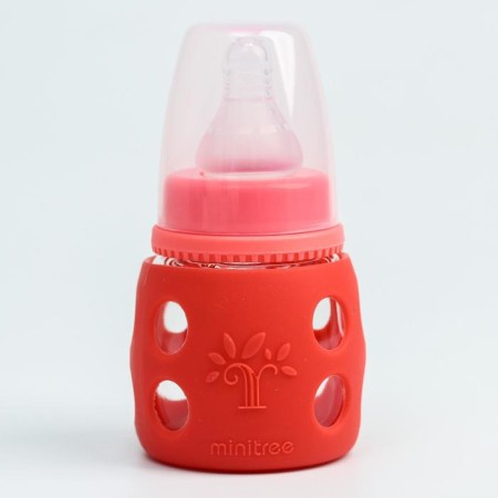 A bottle in a silicone case, glass, classic throat, +0 months, 60ml., Mix color for a girl-1
