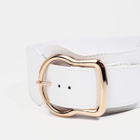 Women's belt, width 8 cm, elastic band, metal buckle, white color-1