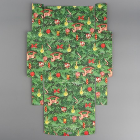 Box folding double -sided "New Year tree", 20 x 18 x 5 cm, without tape, New Year-7